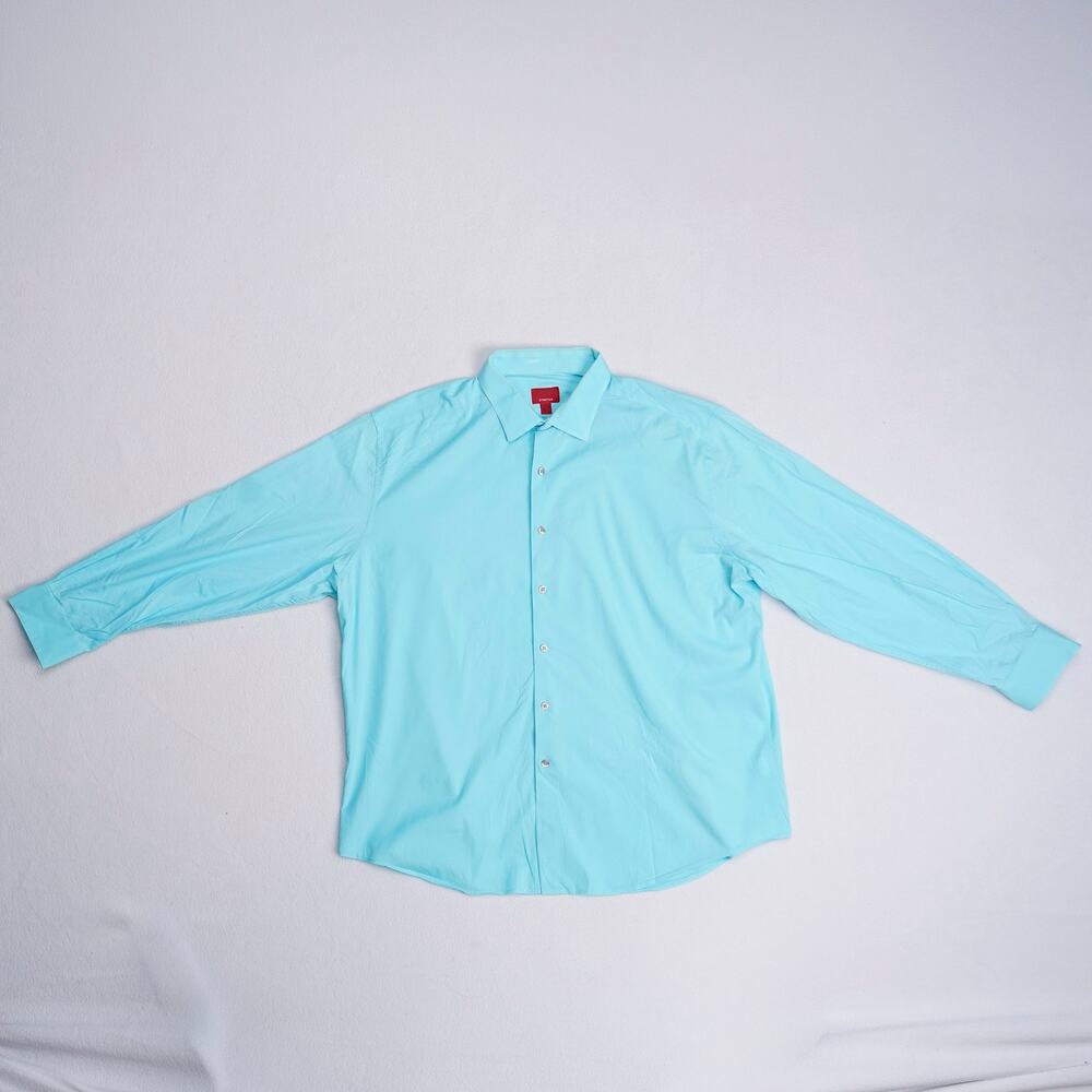Alfani Slim Fit Stretch Dress Shirt Mens XL 17 34/35 Aqua Blue Cotton Pre-Owned